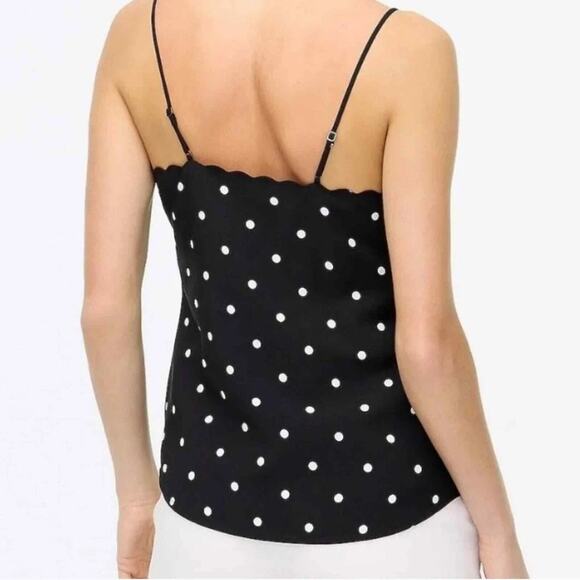J. Crew Polka Dot Sleeveless Scalloped Cami Tank Top Black/White BI153 Size 4 - Picture 2 of 12